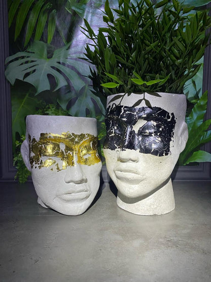 Human shaped head concrete planter pot