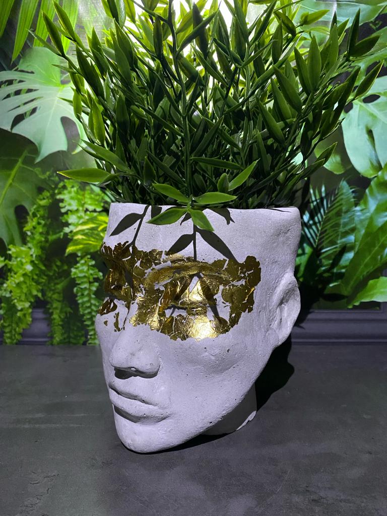 Human shaped head concrete planter pot