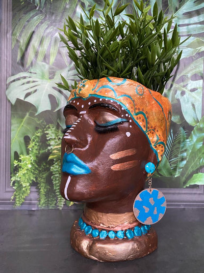 African Quin woman shaped head planter pot