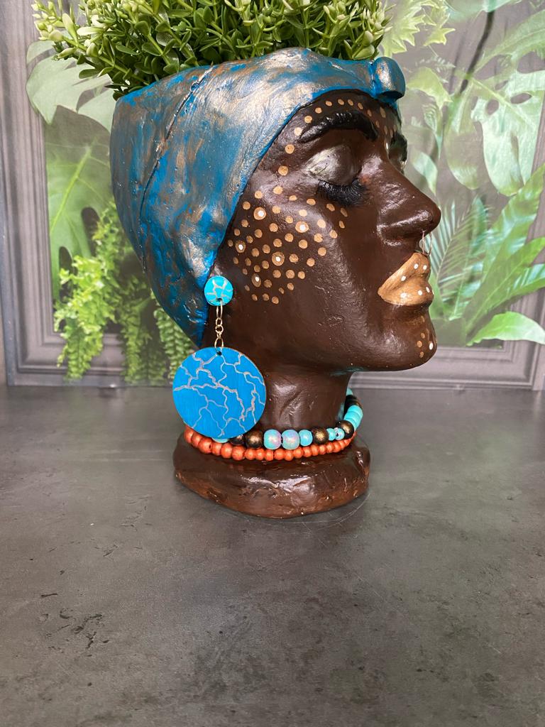 African Quin woman shaped head planter pot