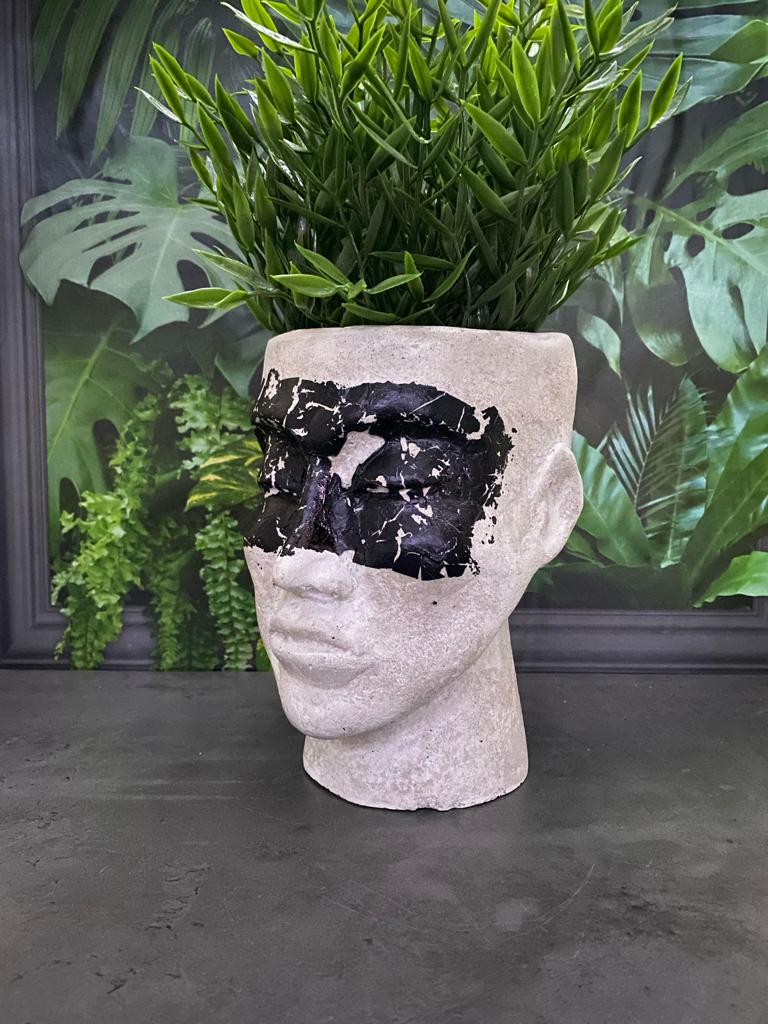 Human shaped head concrete planter pot