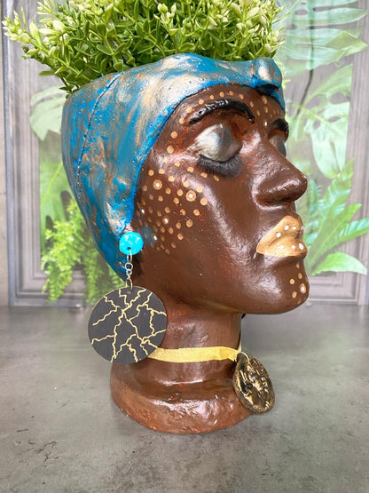 African Quin woman shaped head planter pot