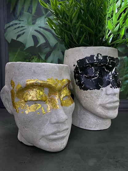 Human shaped head concrete planter pot