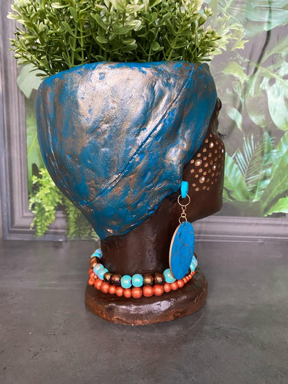 African Quin woman shaped head planter pot