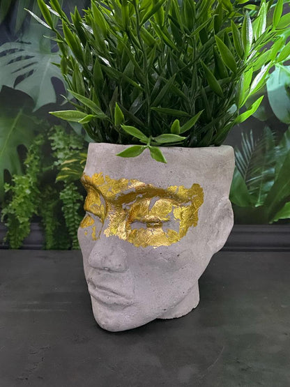 Human shaped head concrete planter pot