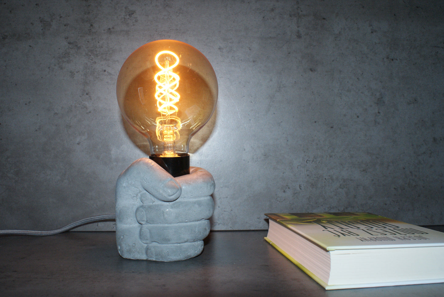 Hand concrete industrial designer lamp