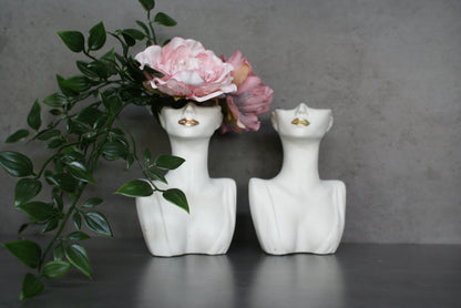 Woman half face bust vase