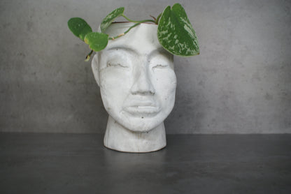 Human shaped head concrete planter pot