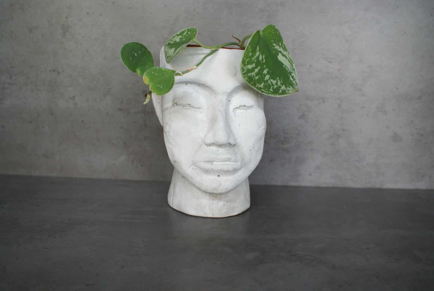 Human shaped head concrete planter pot