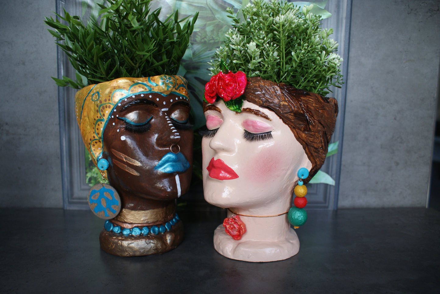 African Quin woman shaped head planter pot