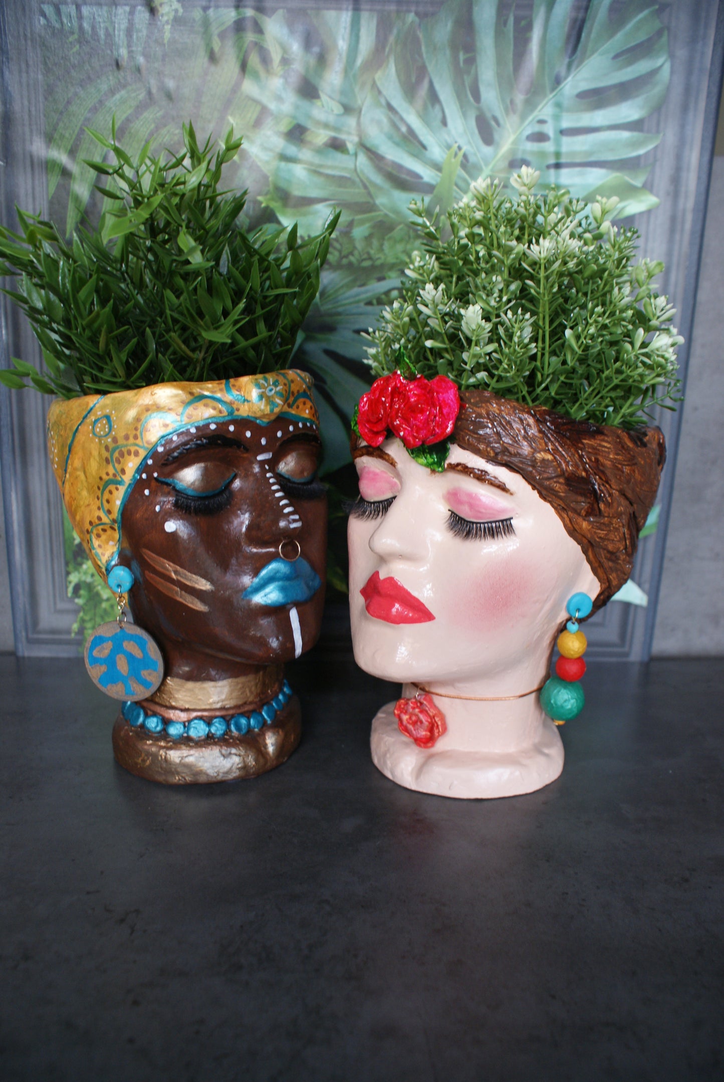 African Quin woman shaped head planter pot