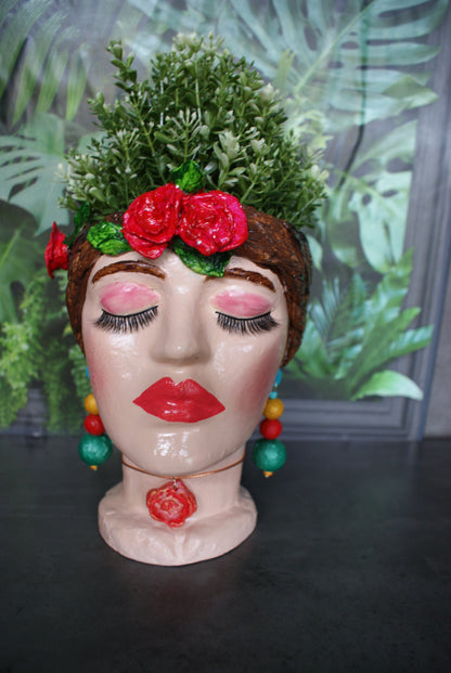 Woman Frida-inspired head planter pot