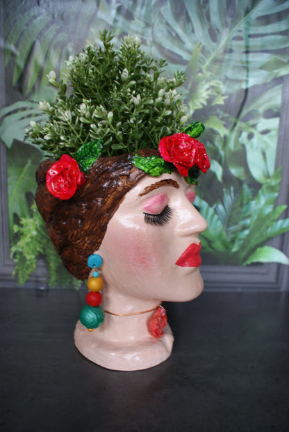 Woman Frida-inspired head planter pot