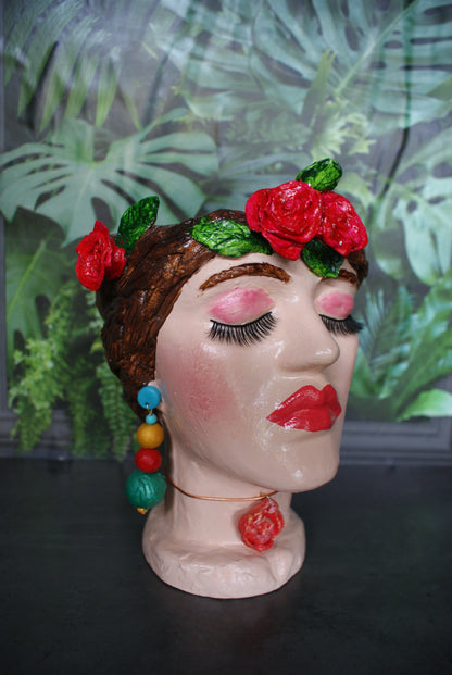 Woman Frida-inspired head planter pot