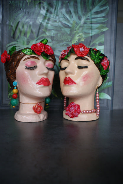 Woman Frida-inspired head planter pot