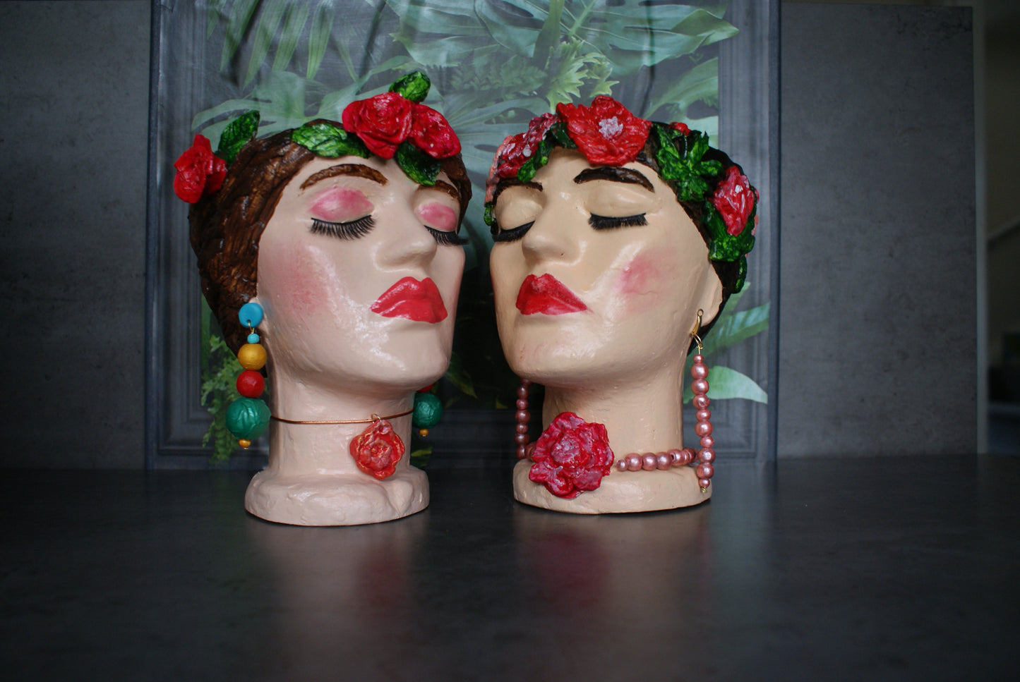 Woman Frida-inspired head planter pot