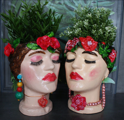 Woman Frida-inspired head planter pot