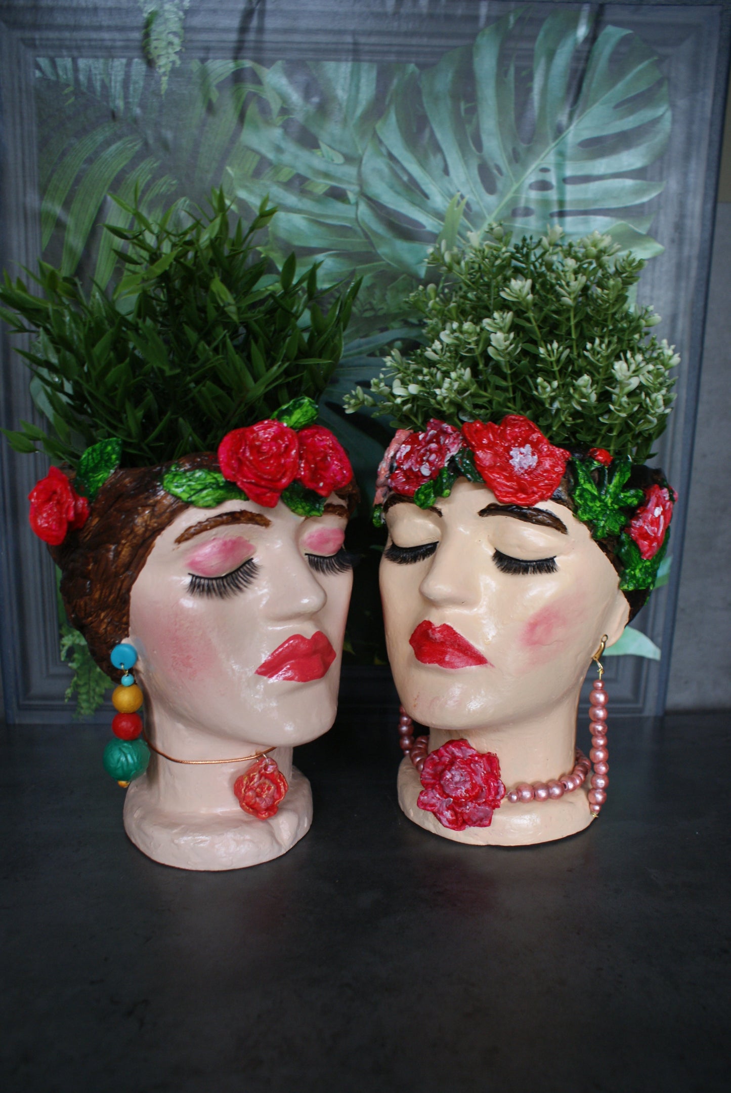 Woman Frida-inspired head planter pot