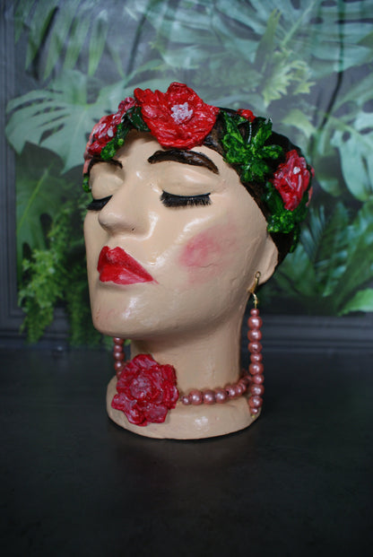 Woman Frida-inspired head planter pot