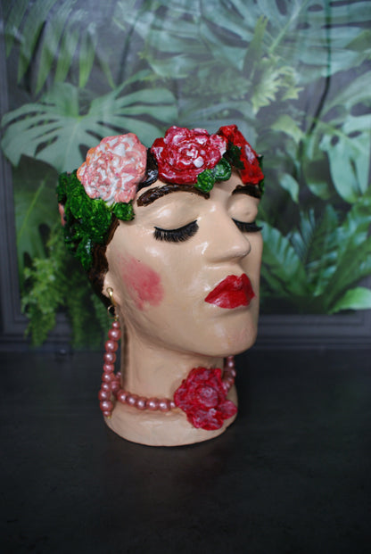 Woman Frida-inspired head planter pot