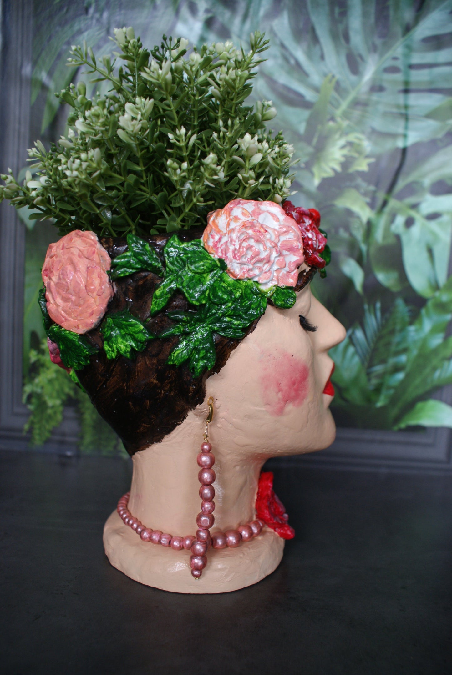 Woman Frida-inspired head planter pot