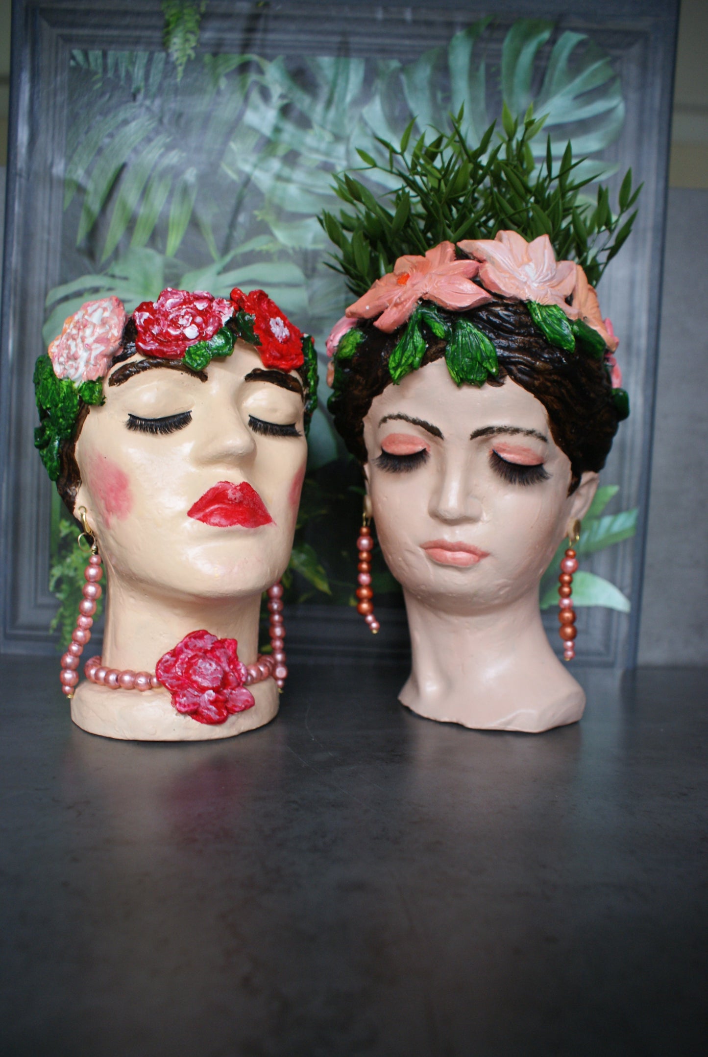 Woman Frida-inspired head planter pot