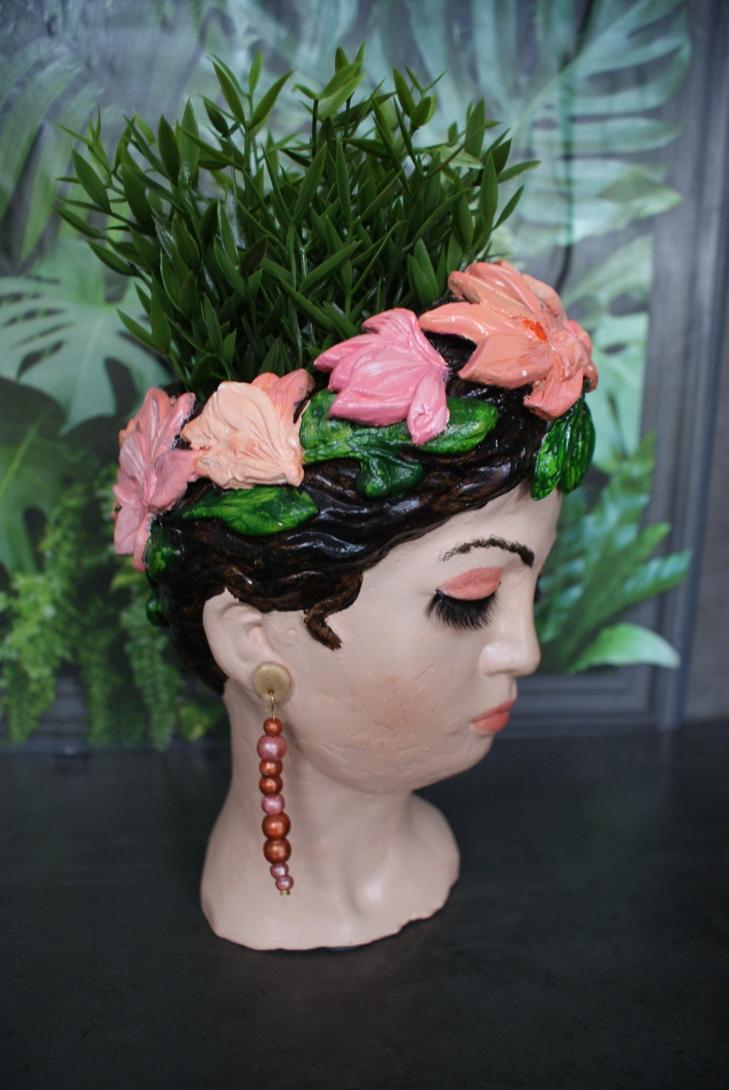 Goddess painted planter pot, Woman head planter pot