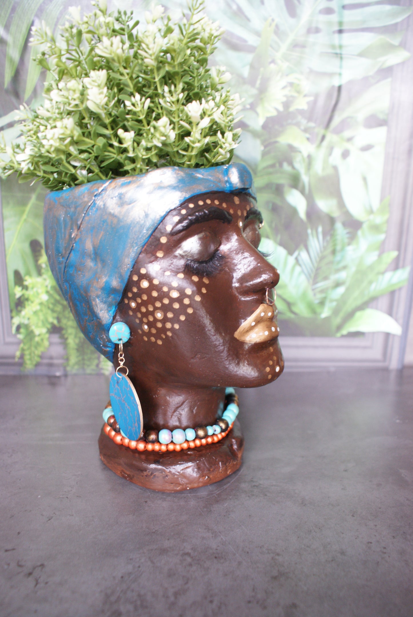 African Quin woman shaped head planter pot