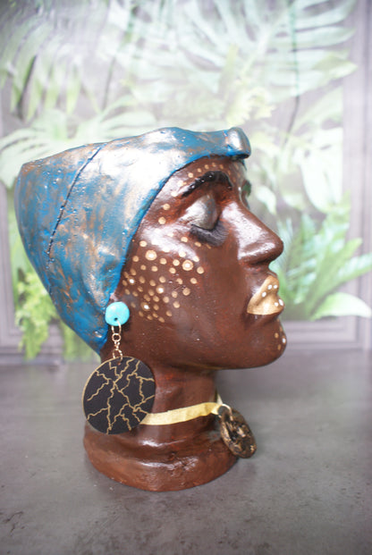 African Quin woman shaped head planter pot