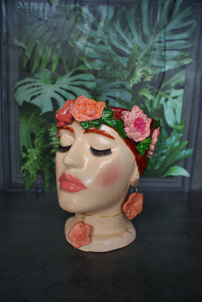 Woman Frida-inspired head planter pot