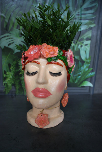 Woman Frida-inspired head planter pot