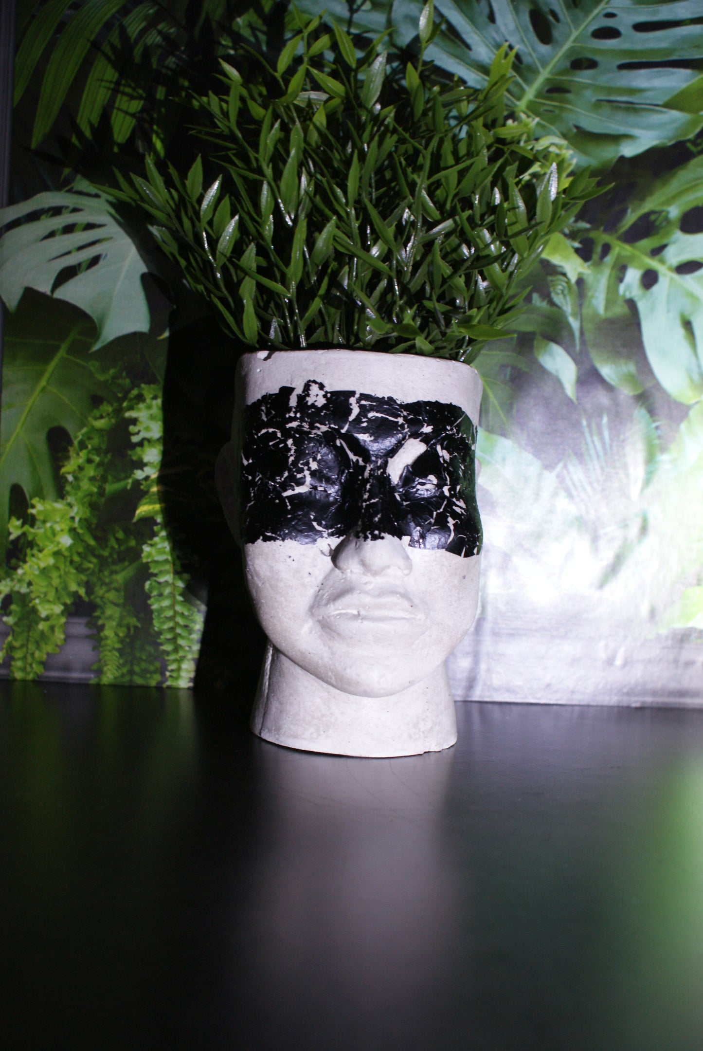 Human shaped head concrete planter pot