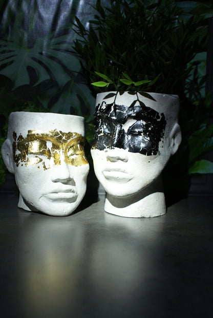 Human shaped head concrete planter pot