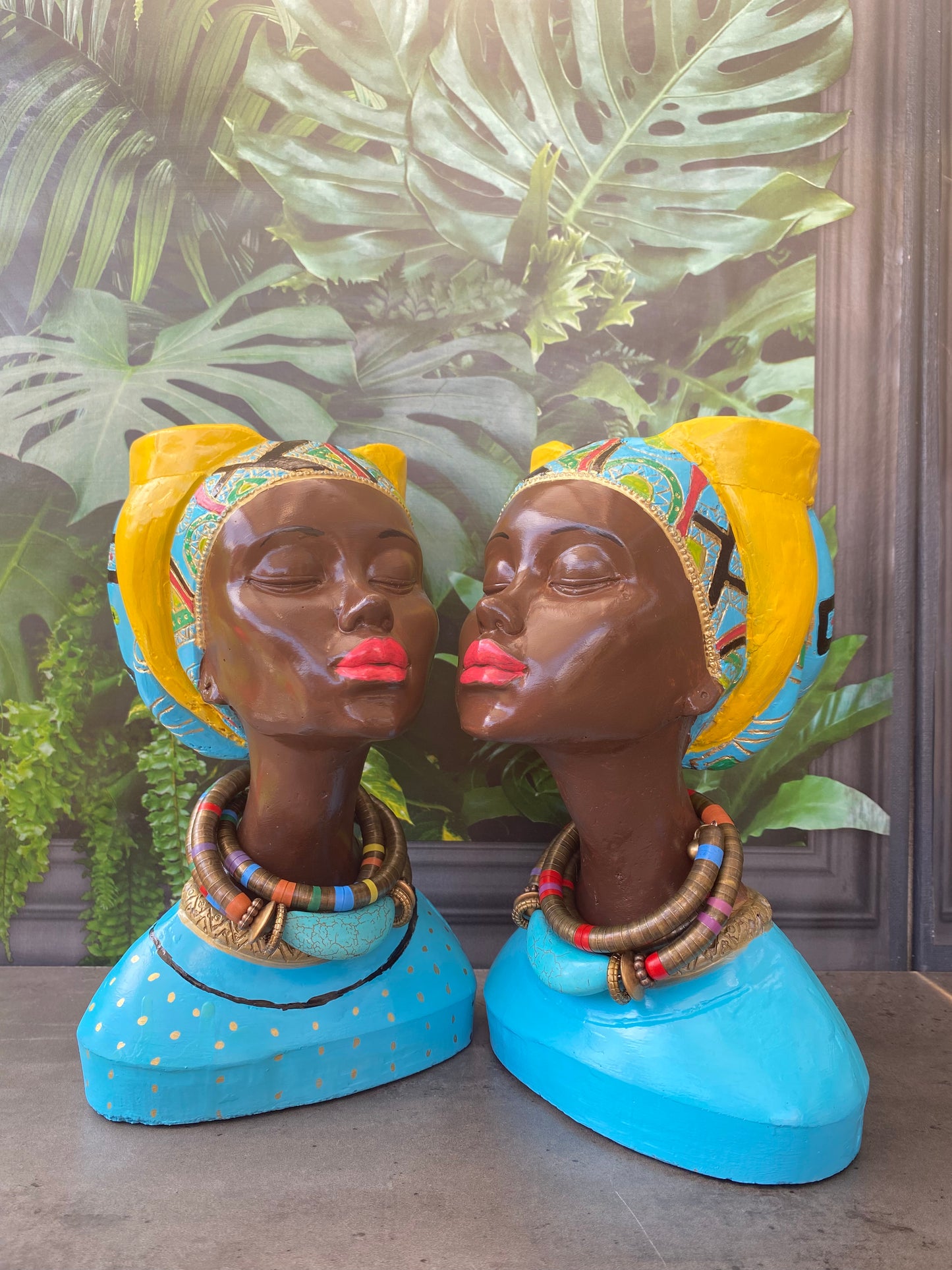 Caribbean queen pot,  Set of 2 Woman head planter pot