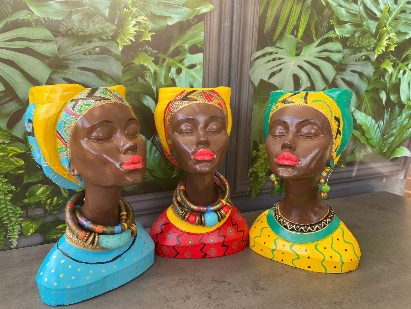 Caribbean queen pot,  Set of 2 Woman head planter pot