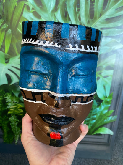 Mayan themed head planter pot, African human flower pot