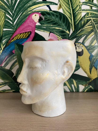 Human shaped head concrete planter pot