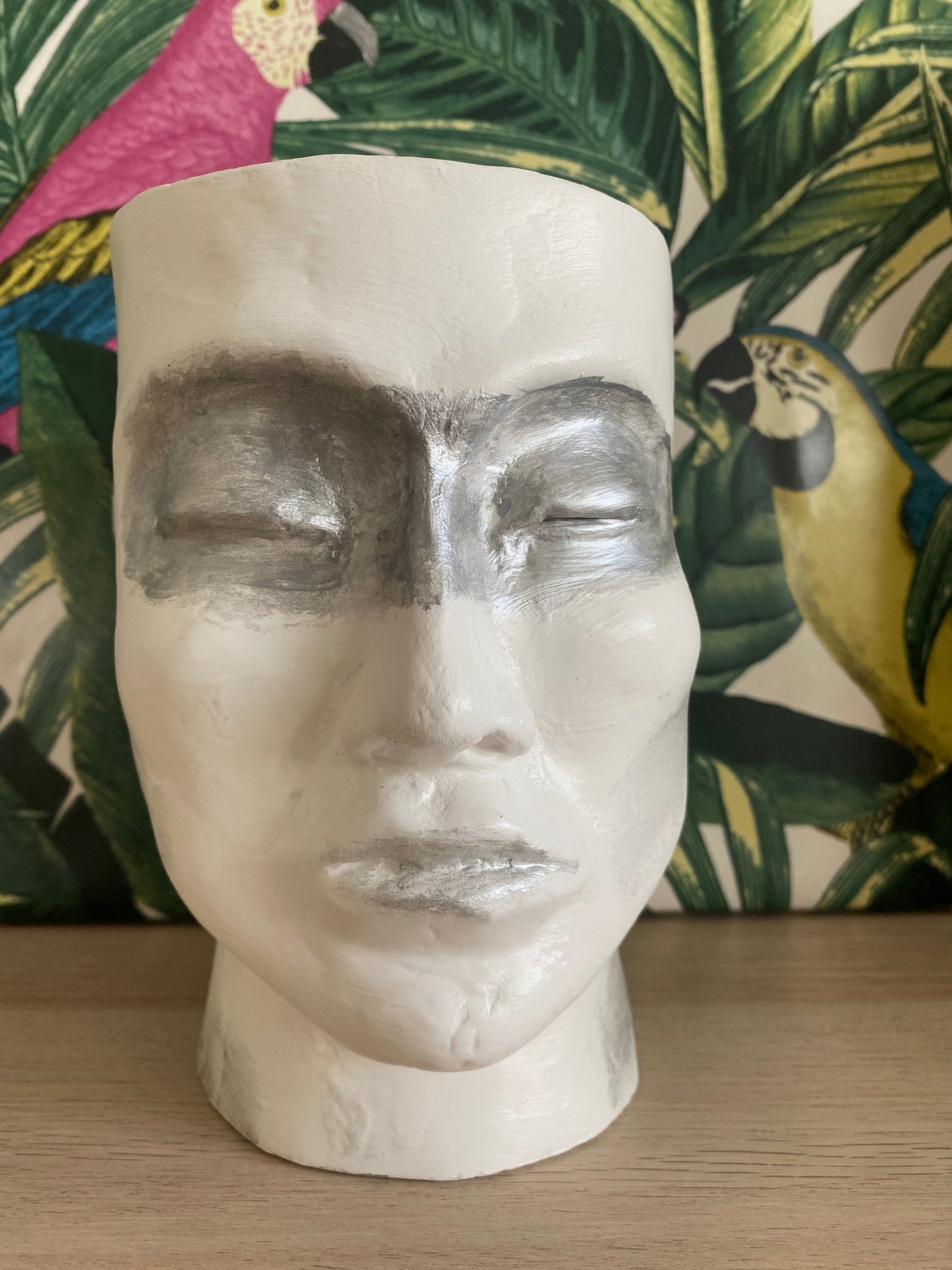 Human shaped head concrete planter pot