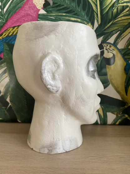 Human shaped head concrete planter pot