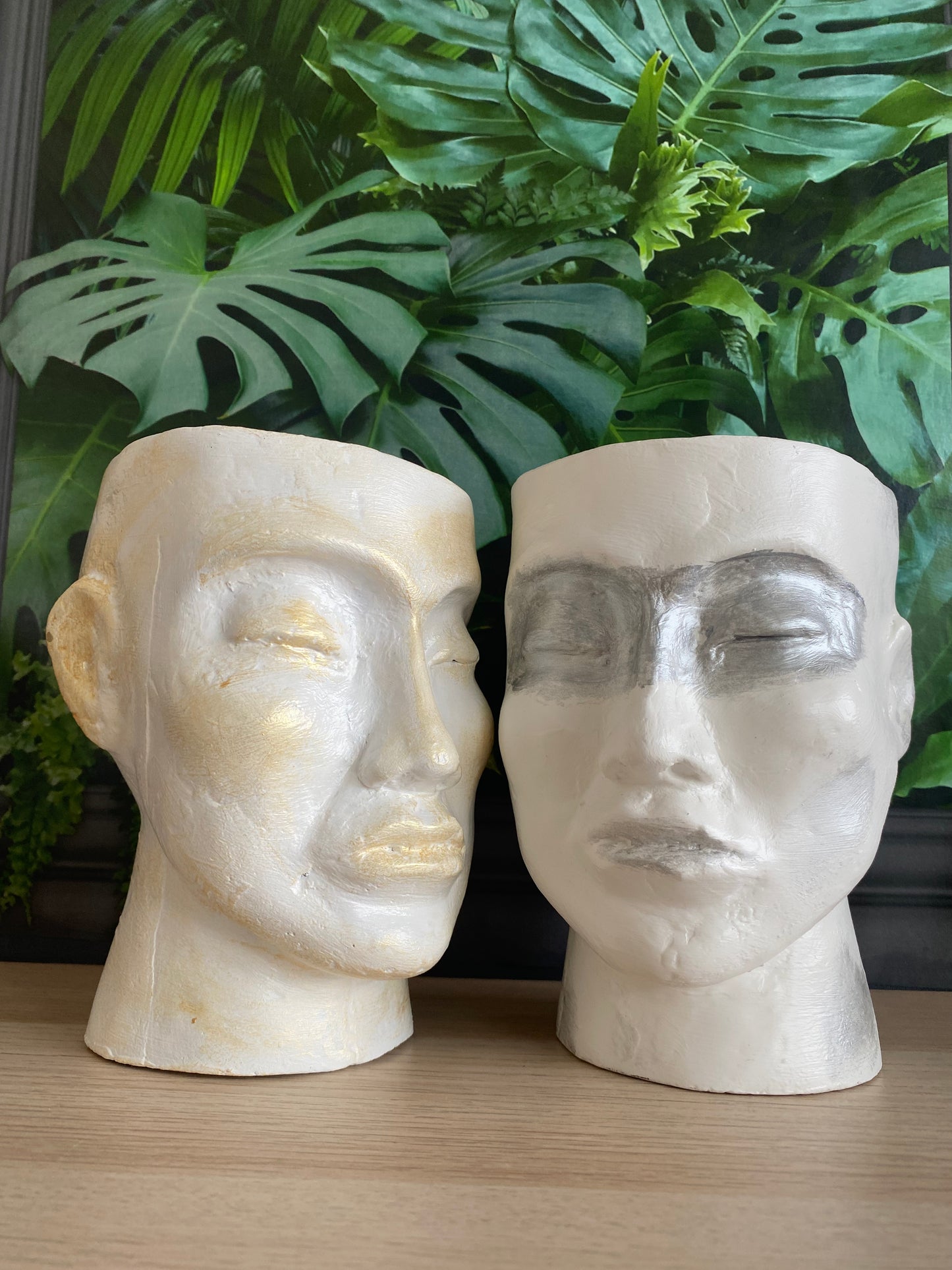 Human shaped head concrete planter pot