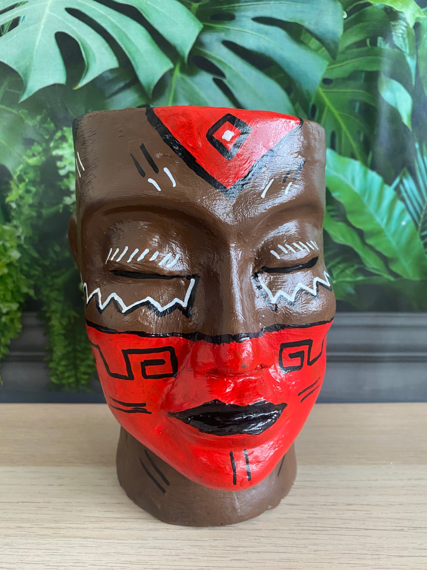 Mayan themed head planter pot, African human flower pot