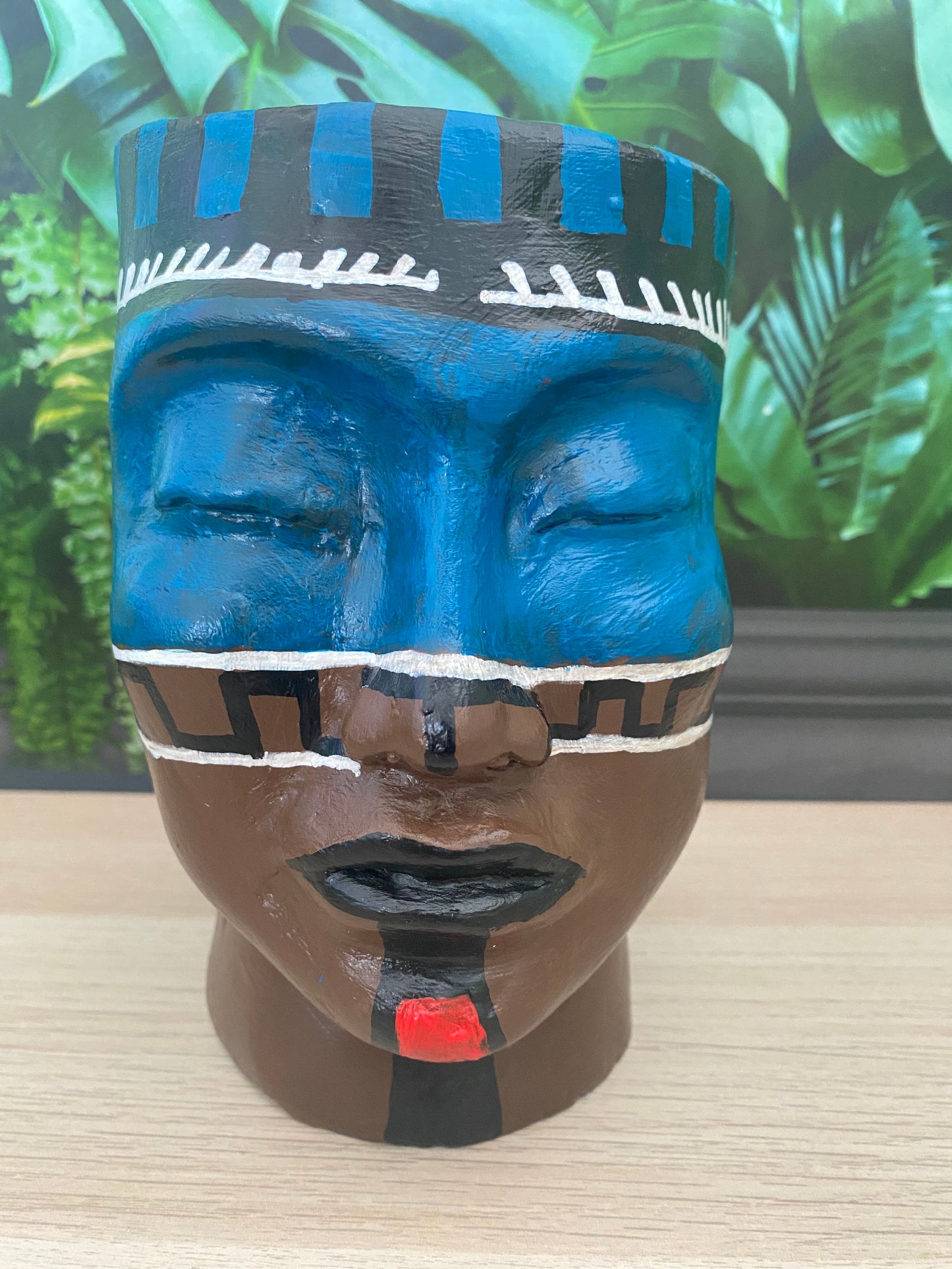 Mayan themed head planter pot, African human flower pot