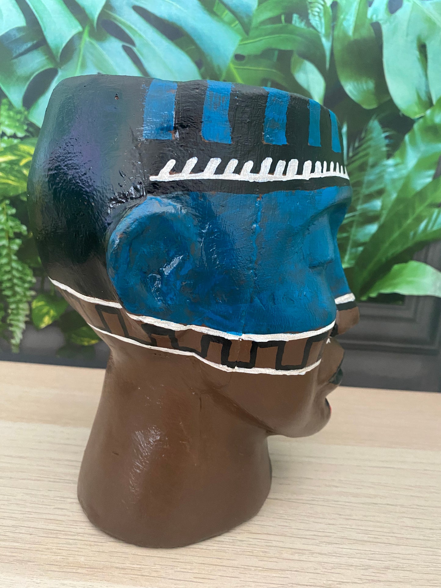 Mayan themed head planter pot, African human flower pot