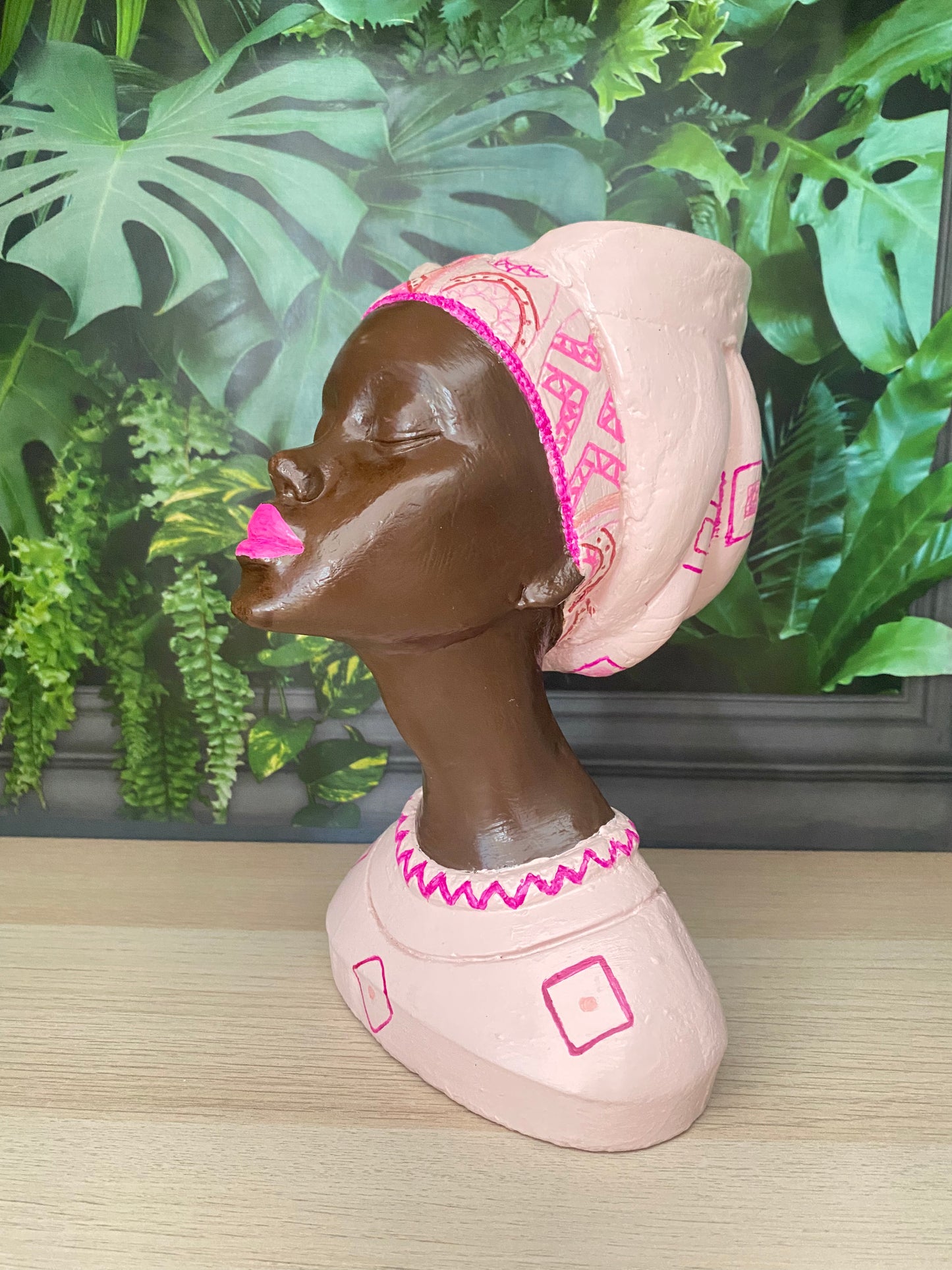 African queen inspired woman head planter pot