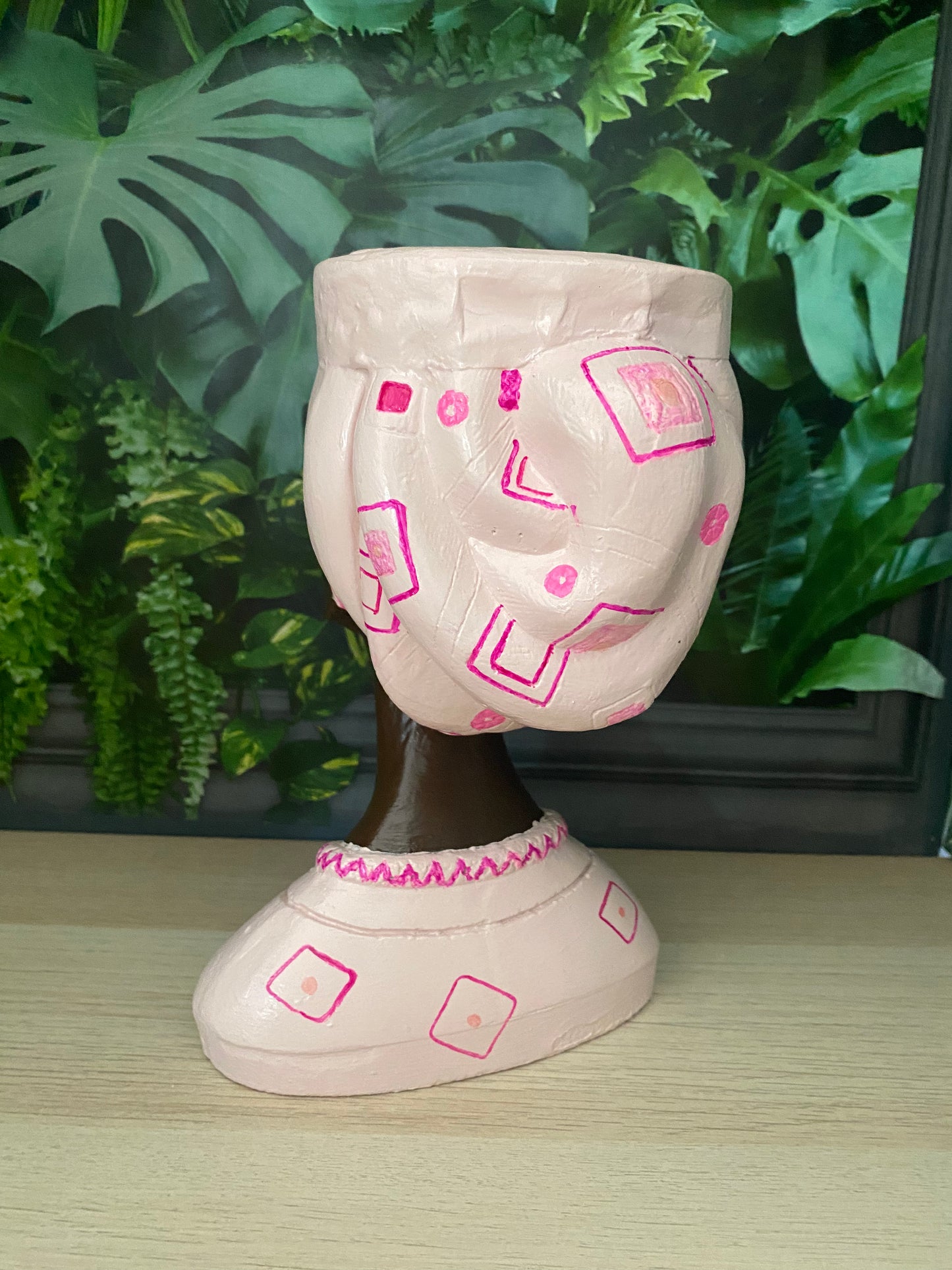 African queen inspired woman head planter pot