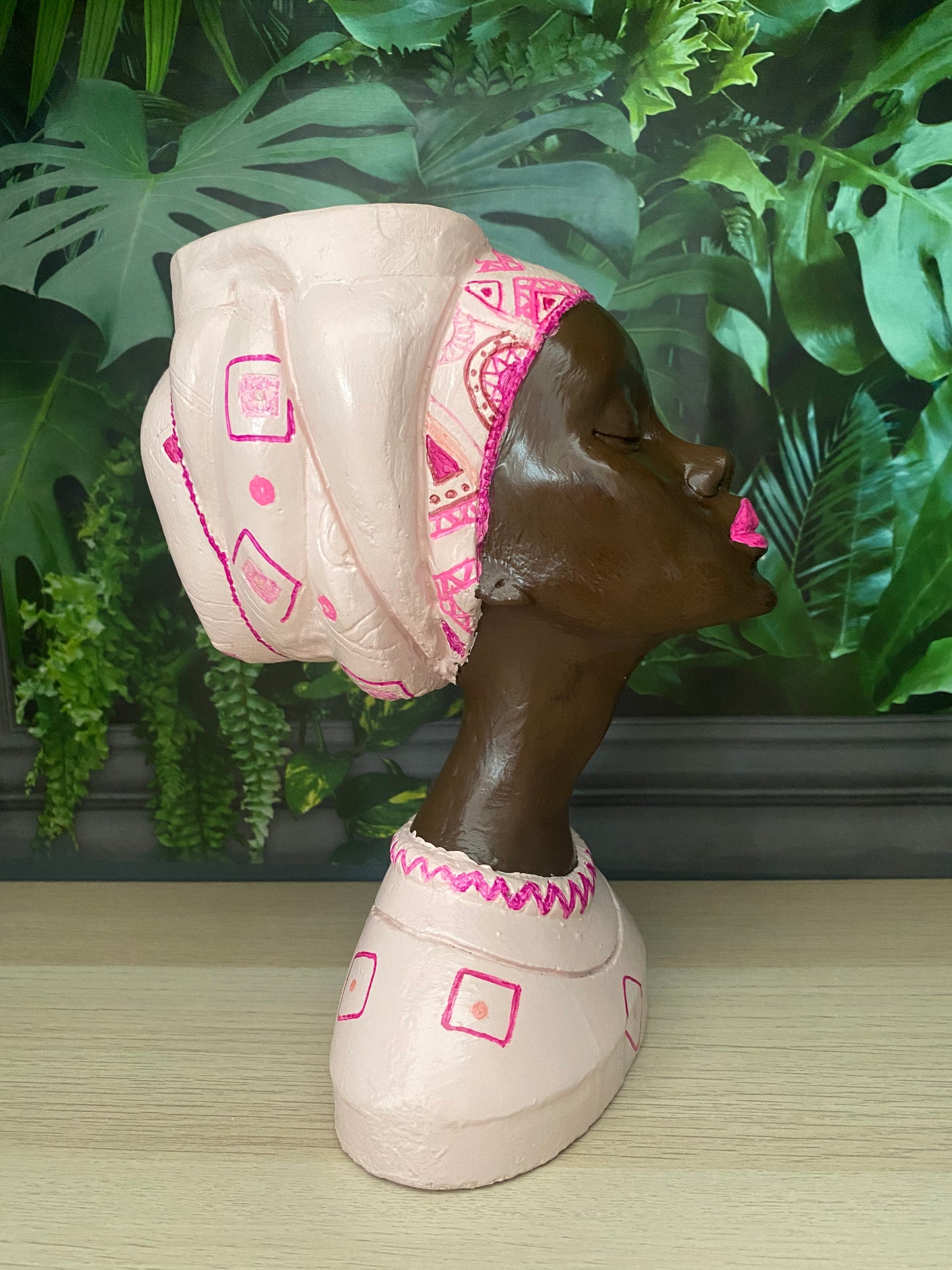 African queen inspired woman head planter pot