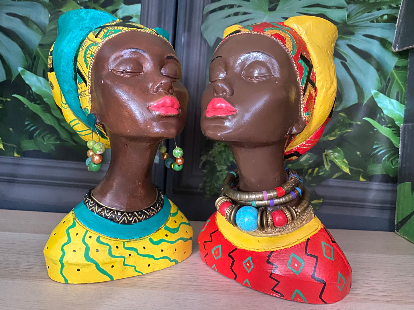 Caribbean queen pot,  Set of 2 Woman head planter pot