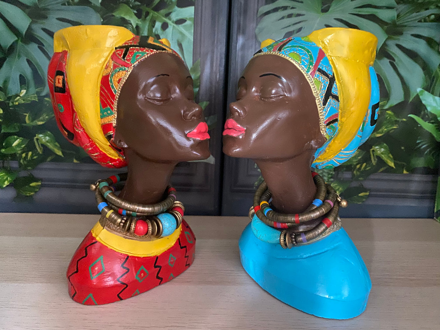 Caribbean queen pot,  Set of 2 Woman head planter pot