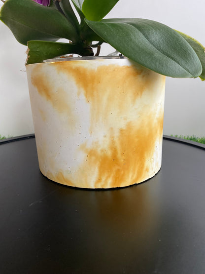 Marble effect round large concrete plant pot