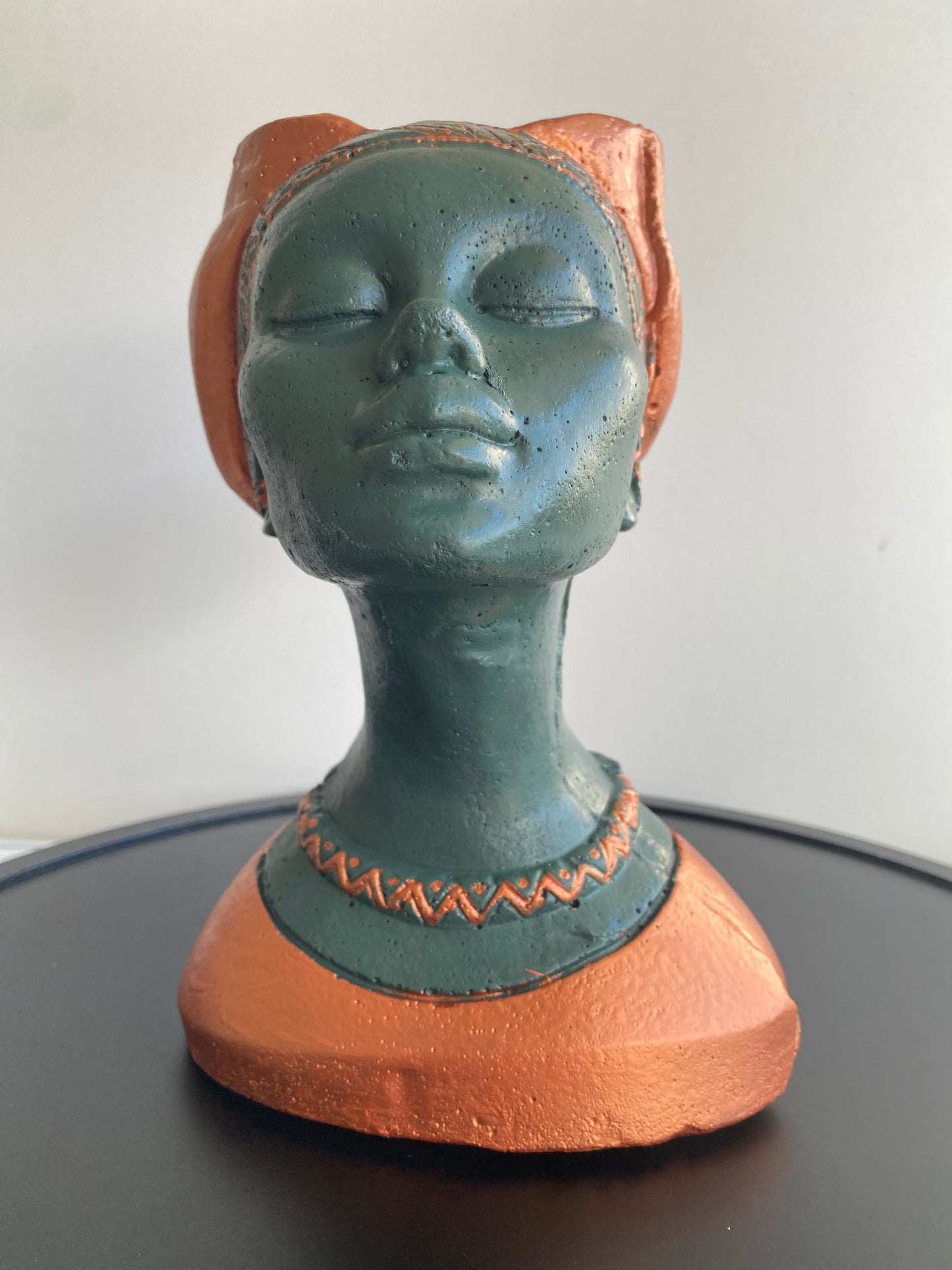 African queen inspired woman head planter pot